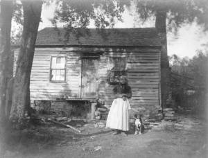 Rhoda Jones near her cabin near Ripley, Ohio.  She is reported to have been a participant in the Underground Railroad.